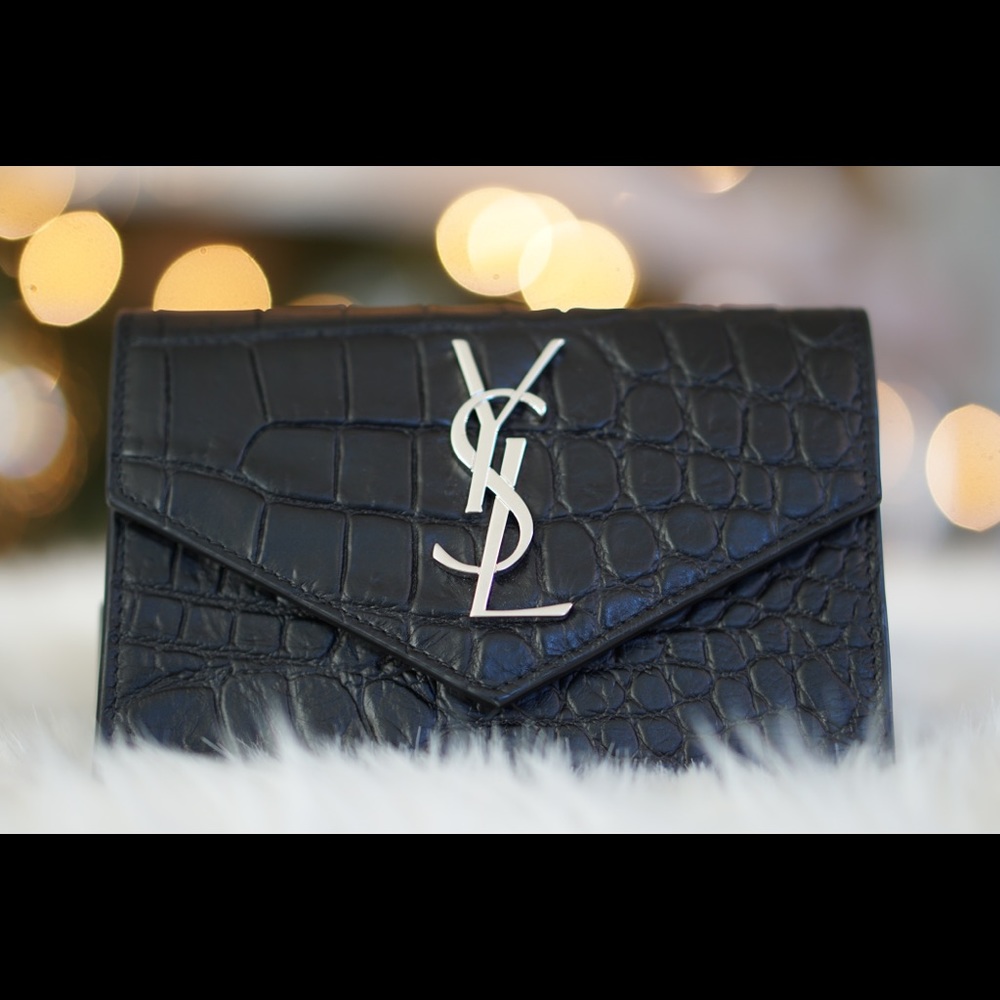 NWT YSL SMALL BLACK LEATHER ENVELOPE WALLET